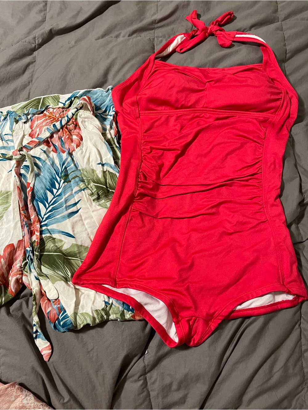 See You Monday Tropical Beach Pants/Womens Red 1 Piece Swim Bathing Suit size M